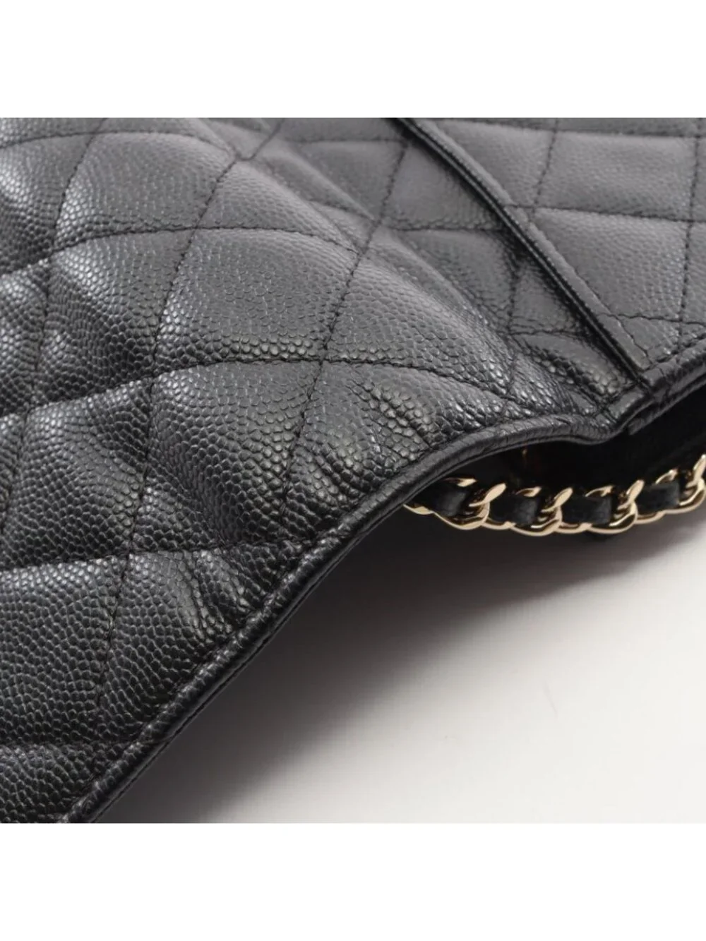 Chanel Shoulder Bag Quilted Black Caviar Leather Chain Wallet
